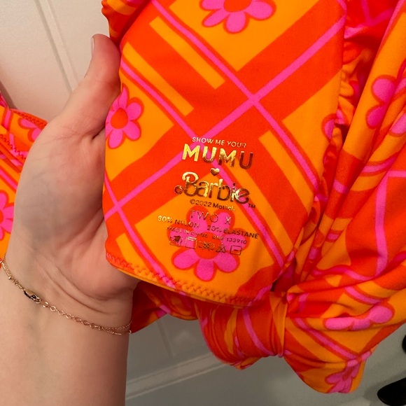 NWT Show Me Your Mumu x Barbie Orange Daisy Knot Bikini Top Size 2X - Picture 5 of 6